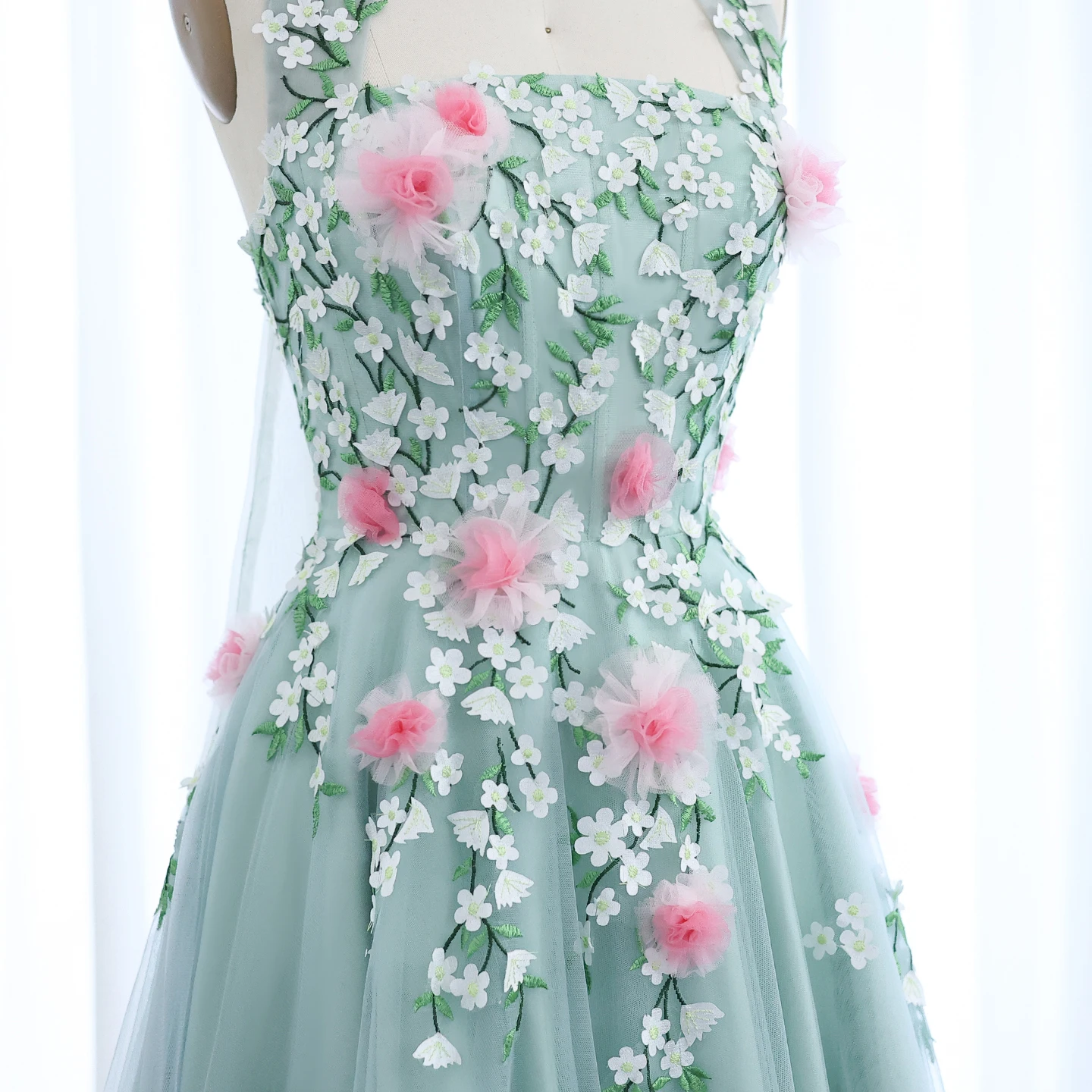 open lace back dress Zapaka Women Green Prom Dress with Slit Sequined A Line Tulle Spaghetti Straps Applique Corset Long Evening Dress, Green / UK20
