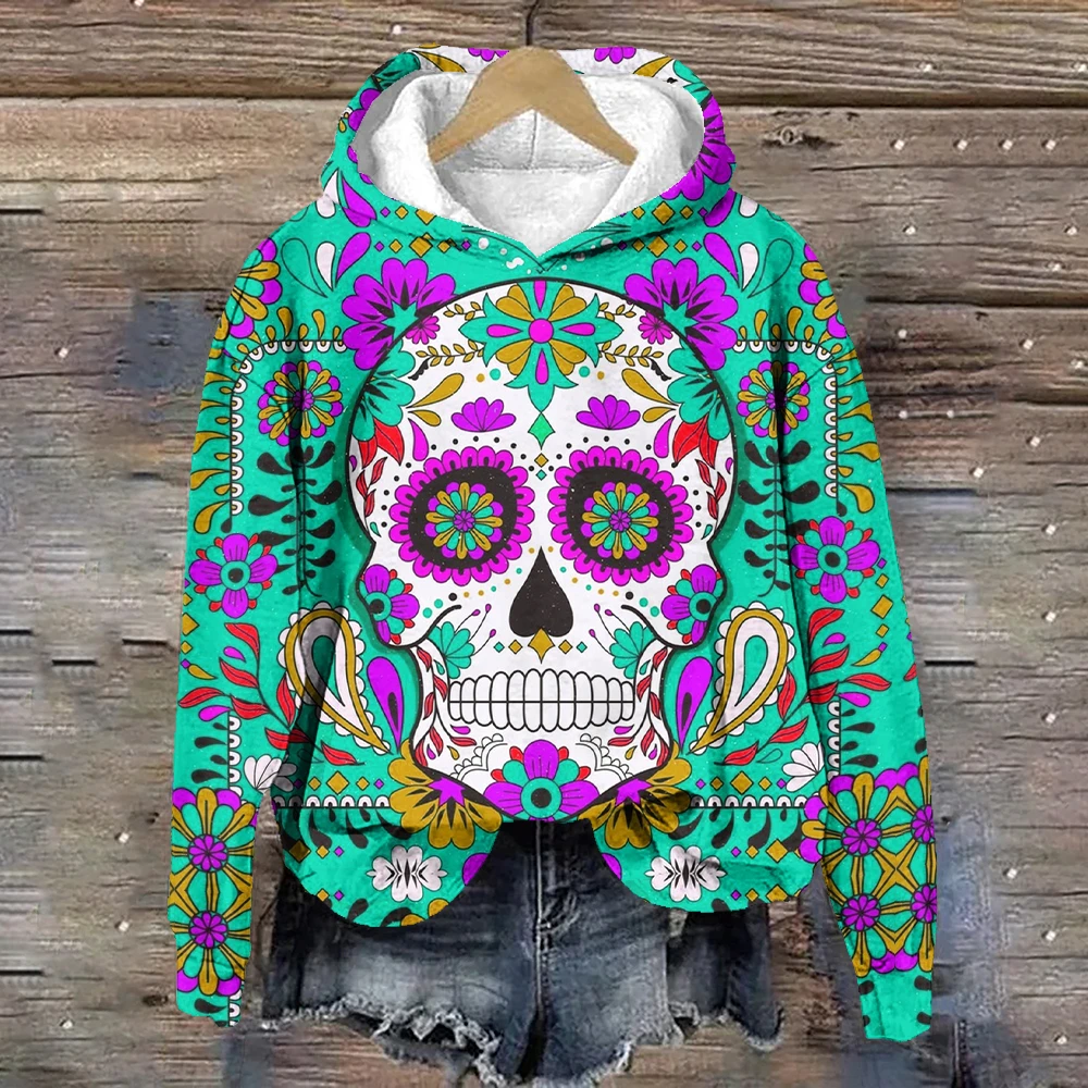 Day of the Dead Pullover Hoodies Fashion Skulls Print Designer Women Clothing Tops Autumn Loose Trend Women\'s Sweatshirts