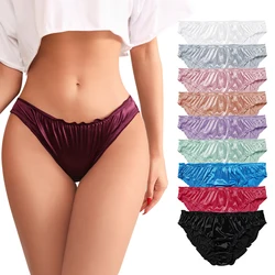 Hot Sale Ladies Frill Trim Satin 100% Ice Silk Seamless No Show Underwear Invisible Briefs Women's Panties