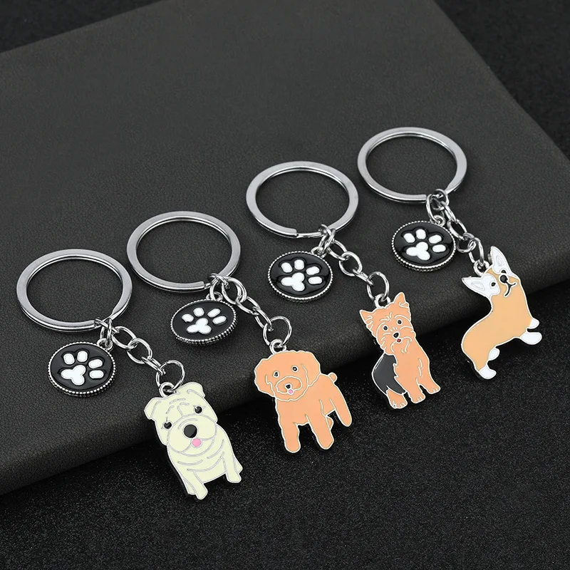 Lovely Pet Memorial Keychains Cute Dog Claw Pendant White Schnauzer Bulldog Shepherd Enamel Keyring for Women Men Birthday Gift