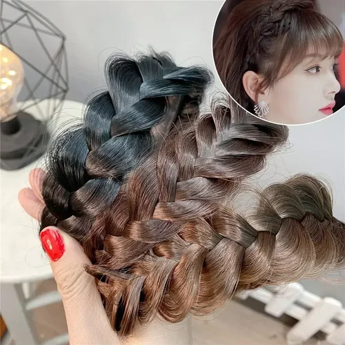 Imagen 1 del producto Diadema ancha trenzada de espina de pescado, diadema trenzada de alta calidad, Aro para el cabello, 2024