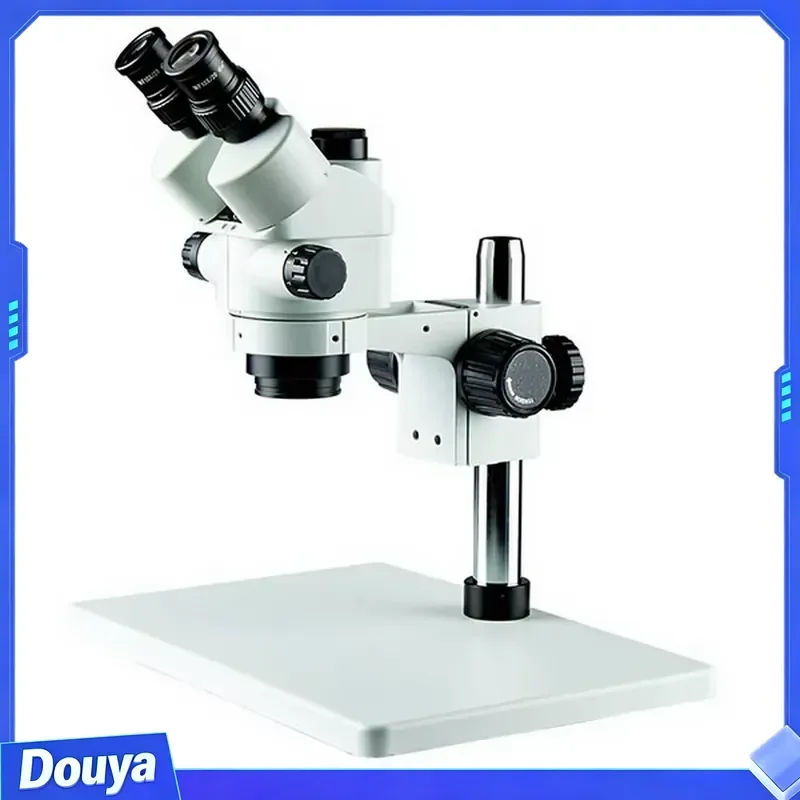 Factory Supply 7X-45X Parfocal Trinocular Optical Zoom 6.4:1 Stereo Microscope with B3 Pole Stand Fluorescent/LED