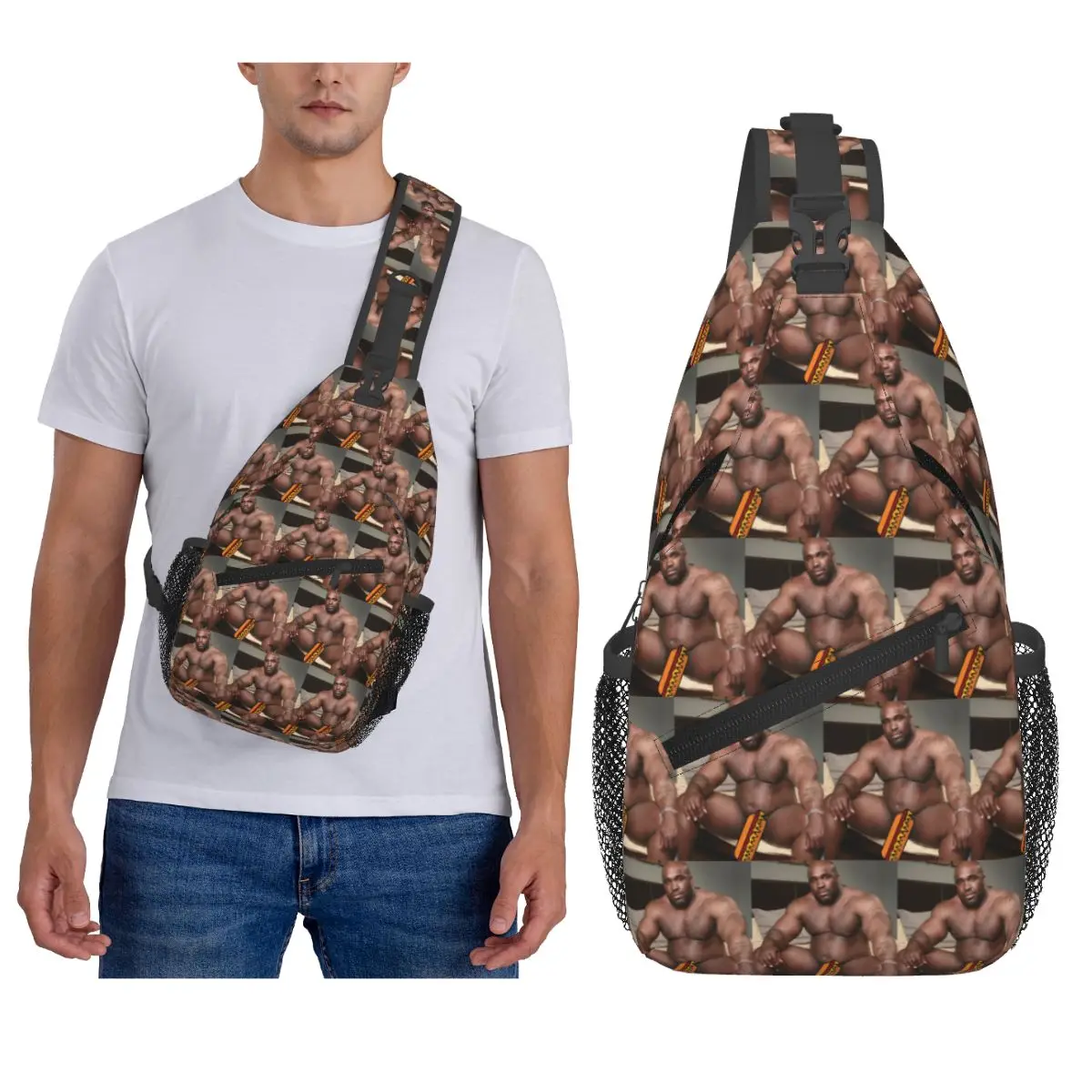 Big Dick Black Guy Meme Barry Wood Chest Bag Men Sling Crossbody Backpack Chest Bag Traveling Hiking Daypack Shoulder Bag - Image 4