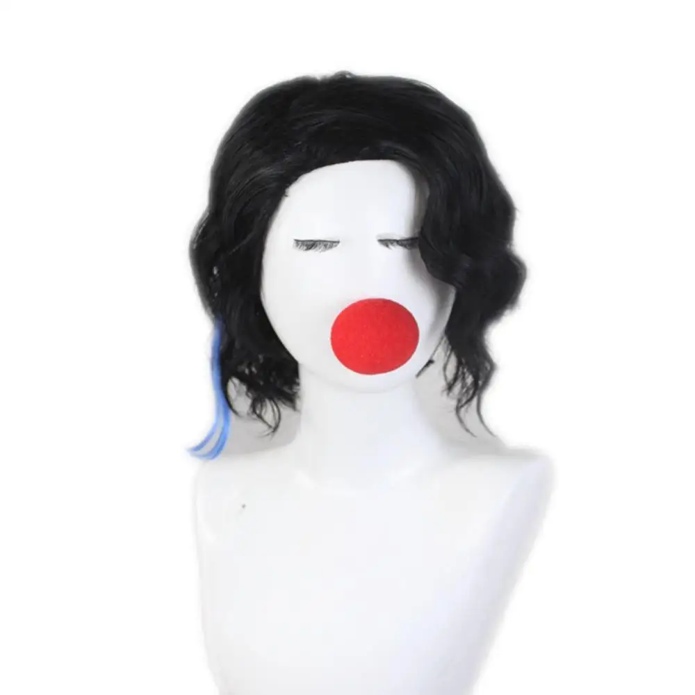 

Handmade Cosplay Wigs for Ultraman Taiga Kirisaki Black curly hair with blue streaks party wigs