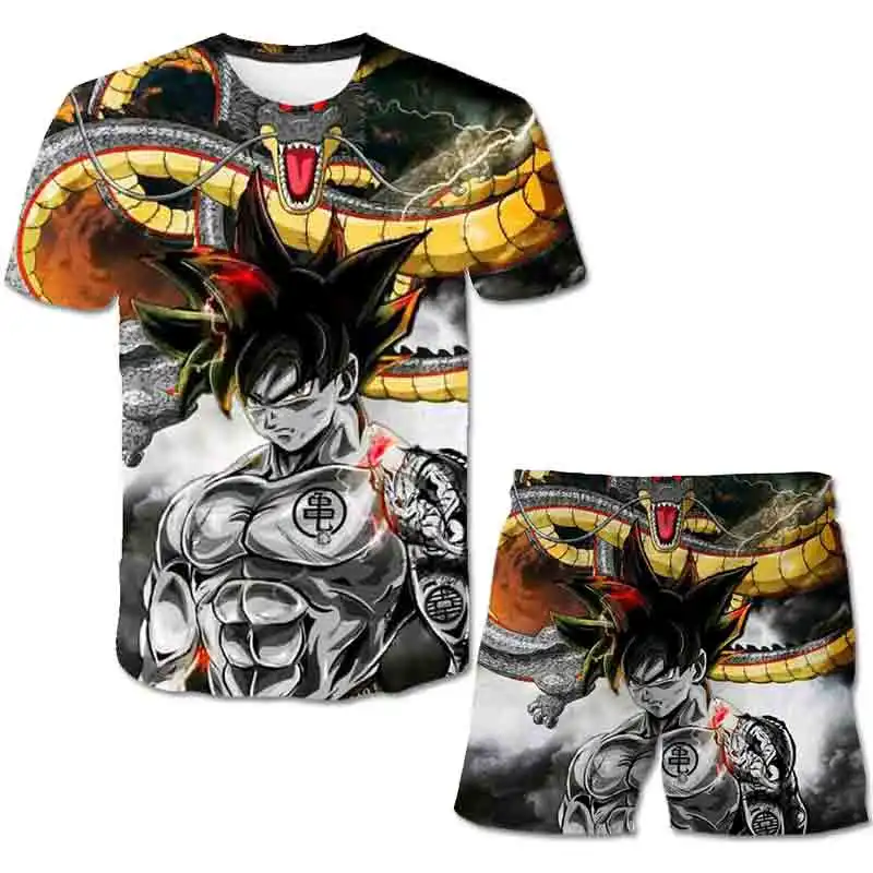 Men's Summer Dragon Ball Children's Goku Vegeta Clothing Set T-shirt + Shorts 2-piece Children's Clothing Set 4-14 Years Old