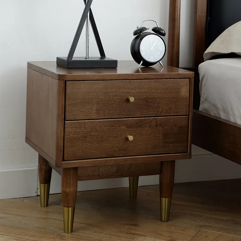 Nordic luxury all-solid wood bedside table Modern simple creative design copper wood bedside table