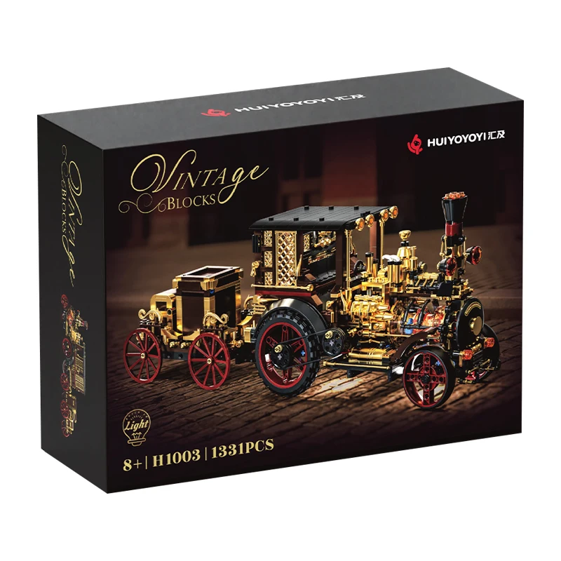 IN STOCK H1003 MOC Technical Retro Mechanical Steam Car Building Blocks Model Train Bricks DIY Toys for Boys Christmas Gift Set