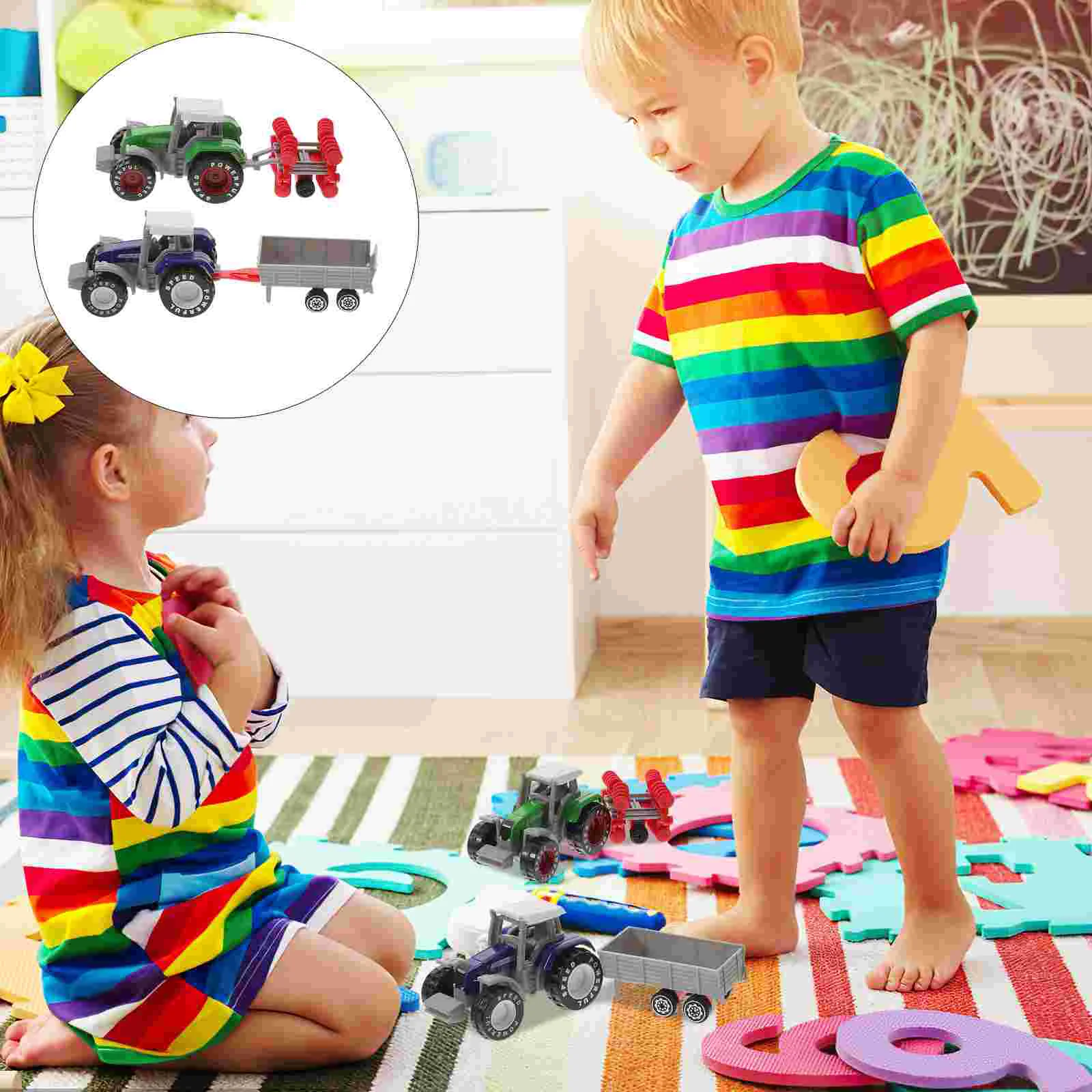 2 Pcs Farm Cart Toy Baby Toys Engineering Model Truck Kid Plastic Tractor Mini Child