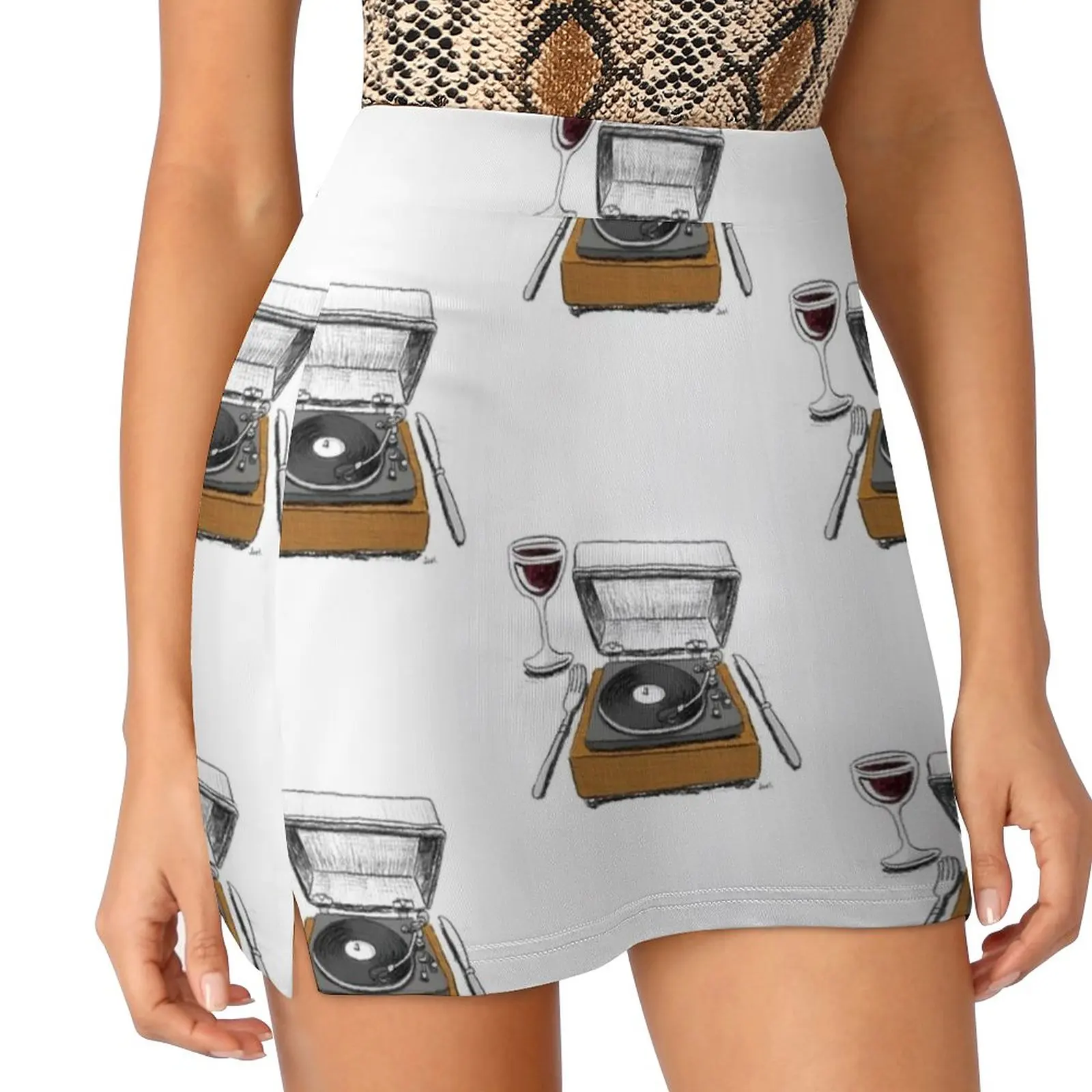 Dinner Music Women's skirt Aesthetic skirts New Fashion Short Skirts Appreciation Food Jazz Music Player Record Retro Vintage