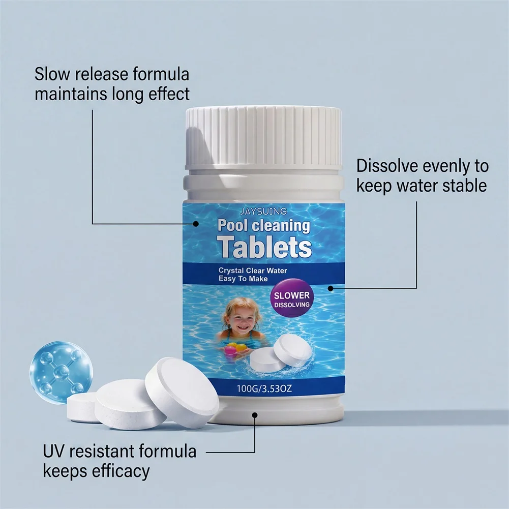 Pool Cleaning Tablets Spa Chlorine Tablets Long-Lasting Algaecide Clarifier Long-Lasting Slow-Release Keeps Water Crystals Clear view 6