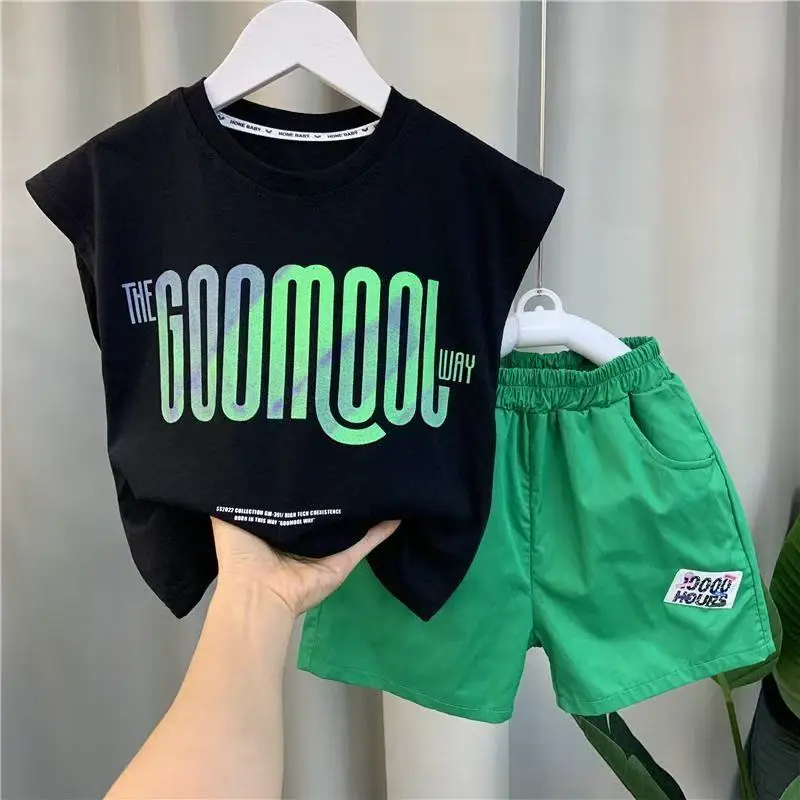 

2026 New Boys Summer Clothes Suit New Fashion Baby Sleeveless Vest Shorts Two-piece children's sportswear Suit