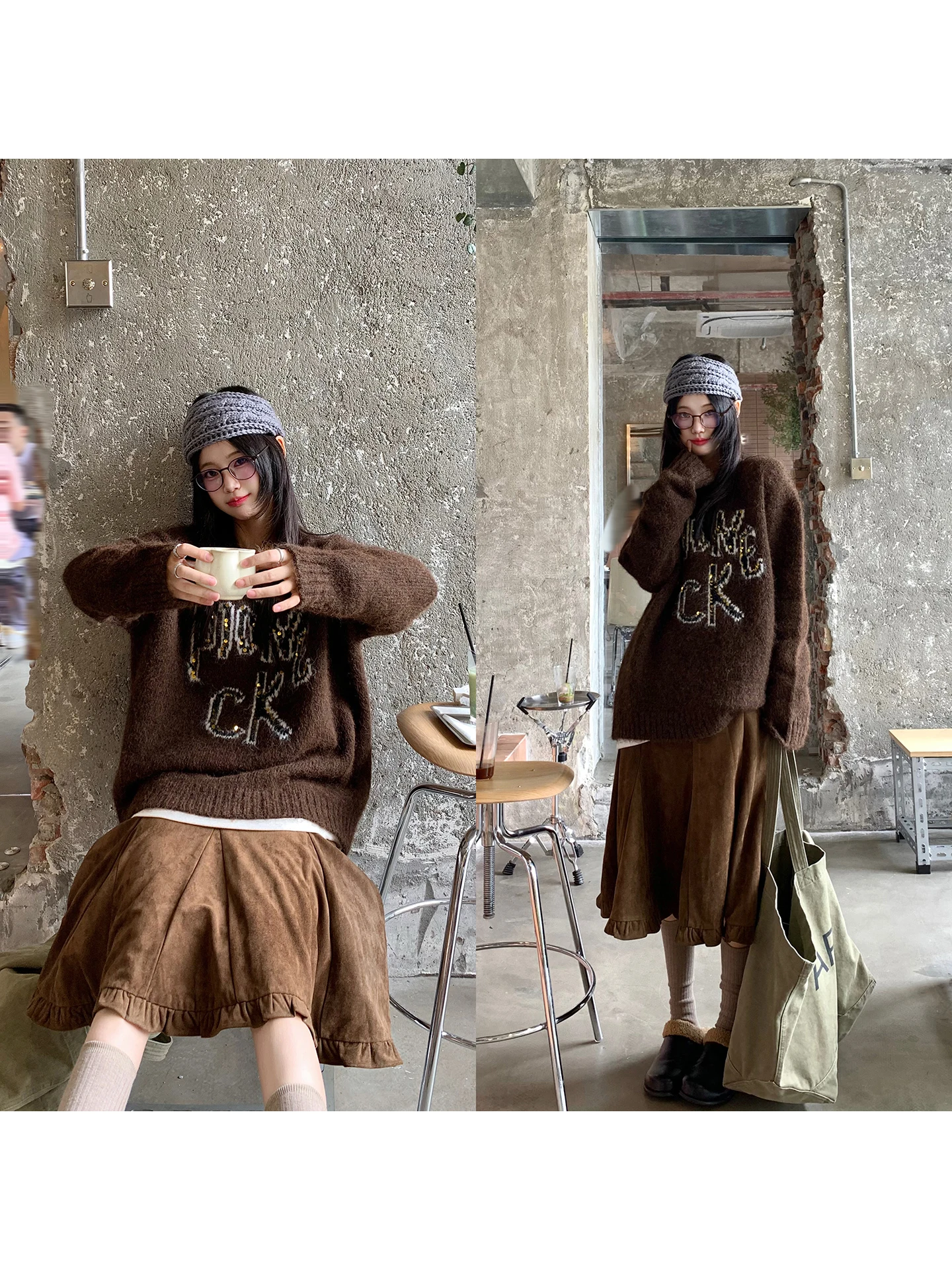 

Женский зимний вязаный свитер в стиле ретро, корейский свободный теплый свитер с буквенным принтом, модное пальто прямого кроя для повседневной носки