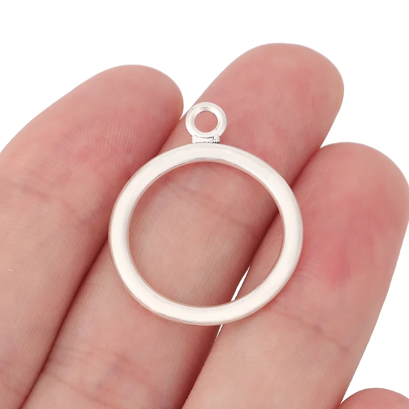 10 x Silver Plated Open Circle Round Charms Pendants Beads for Necklace Earring Jewelry Making Accessories 29x23mm