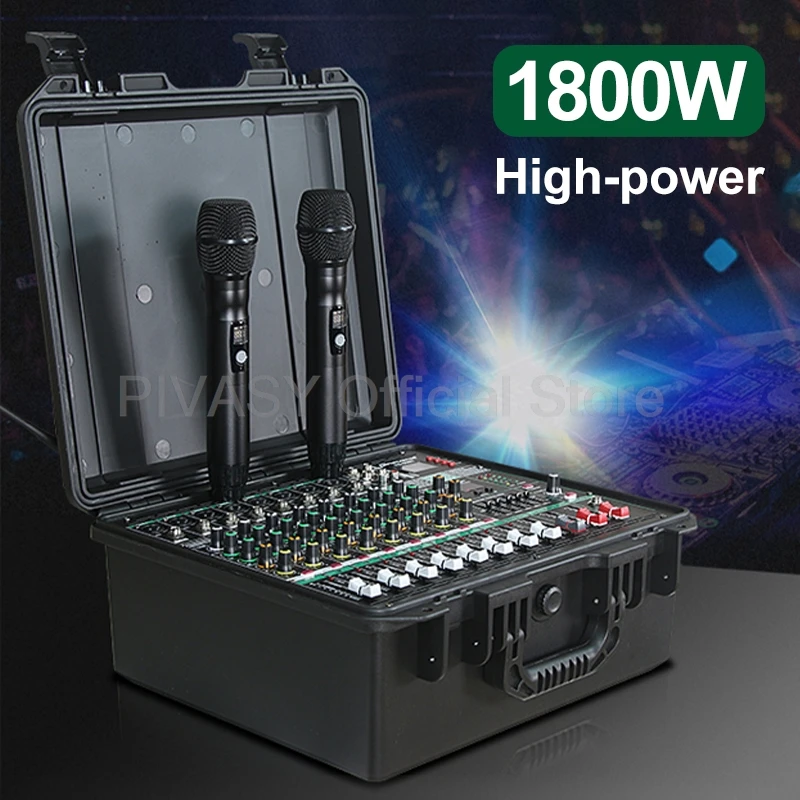 Professional 8-Way Mixer with Power Amplifier Microphone High Power Bluetooth Sound Package for Home Outdoor Stage Performance