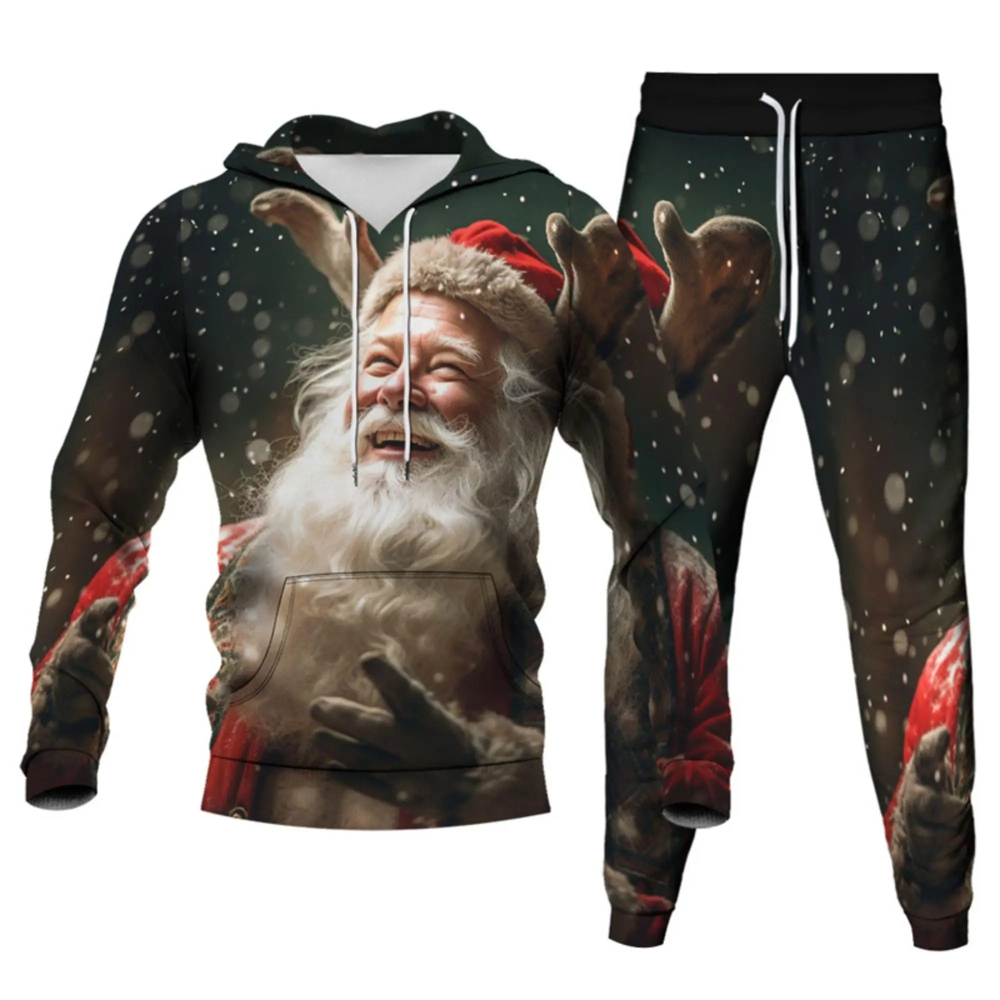 Unisex 3D Christmas Santa Claus Print Hoodies & Sweatshirts Pants Sets Adult Two Pieces Tracksuit Men's Xmas Joggers Sport Suits