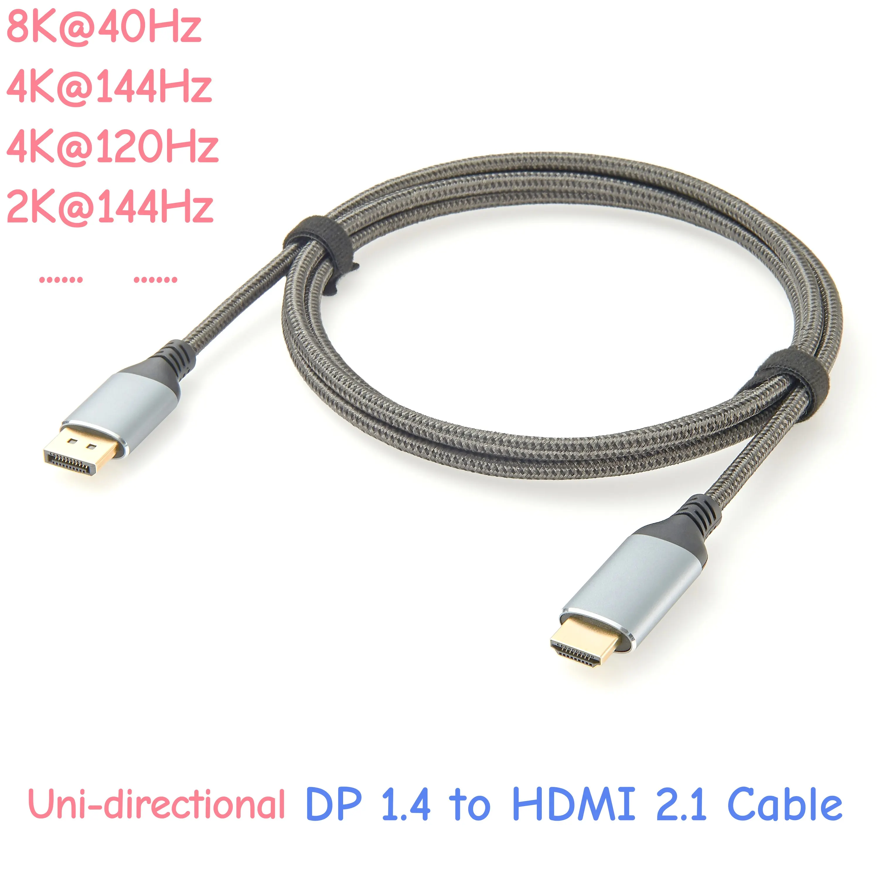 8K@60Hz HD to DisplayPort Adapter Cable, Uni-directional 32.4Gbps DP 1.4 to HD 2.1 Active Converter Cable for Laptop Monitor
