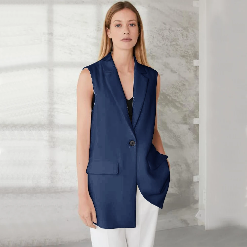 Gilets longs à col à revers pour femmes, veste en fibre, manteau moderne, vêtements pour femmes, 1 bouton