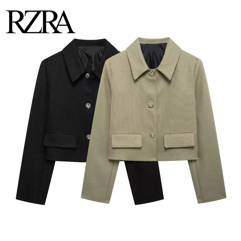 RZRA2024 autumn and winter new women\'s clothing flap pocket decoration lapel long sleeve straight casual suit short jacket