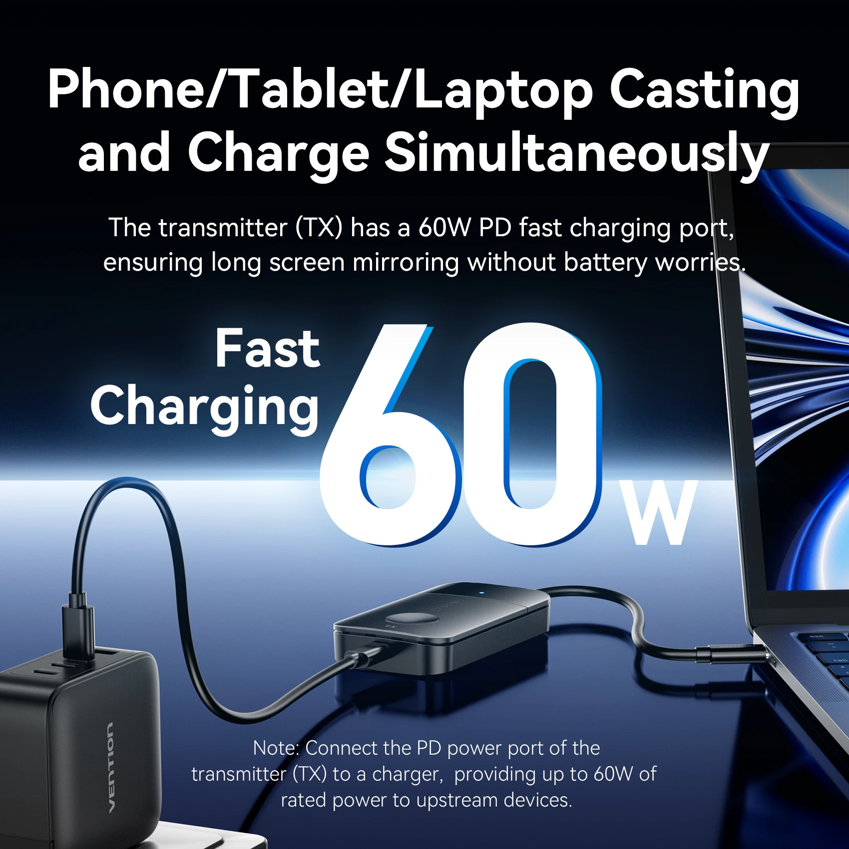 Vention Transmitter USB-C to HDMI Wireless Receiver Adapter 5GHz 4K 60W PD Type C Adapter for iPhone 50M for TV Monitor Laptop