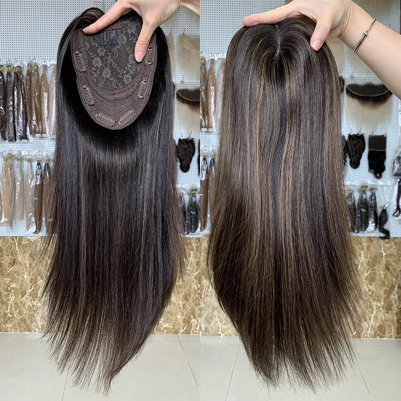 

Double Draw 100% Virgin Remy Human Hair Toupee 18 Inches Long Free Part Hand Tied Silk Base Head Blonde 7x7 Topper