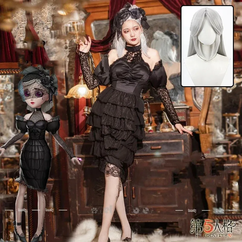 

Lili 123Identity V Парфюмер Косплей Костюм Парик Fatal Affection Vera Nair Blace Кружевное Платье Галстук-Бабочка Чулки Полный Комплект Женщины Девушка