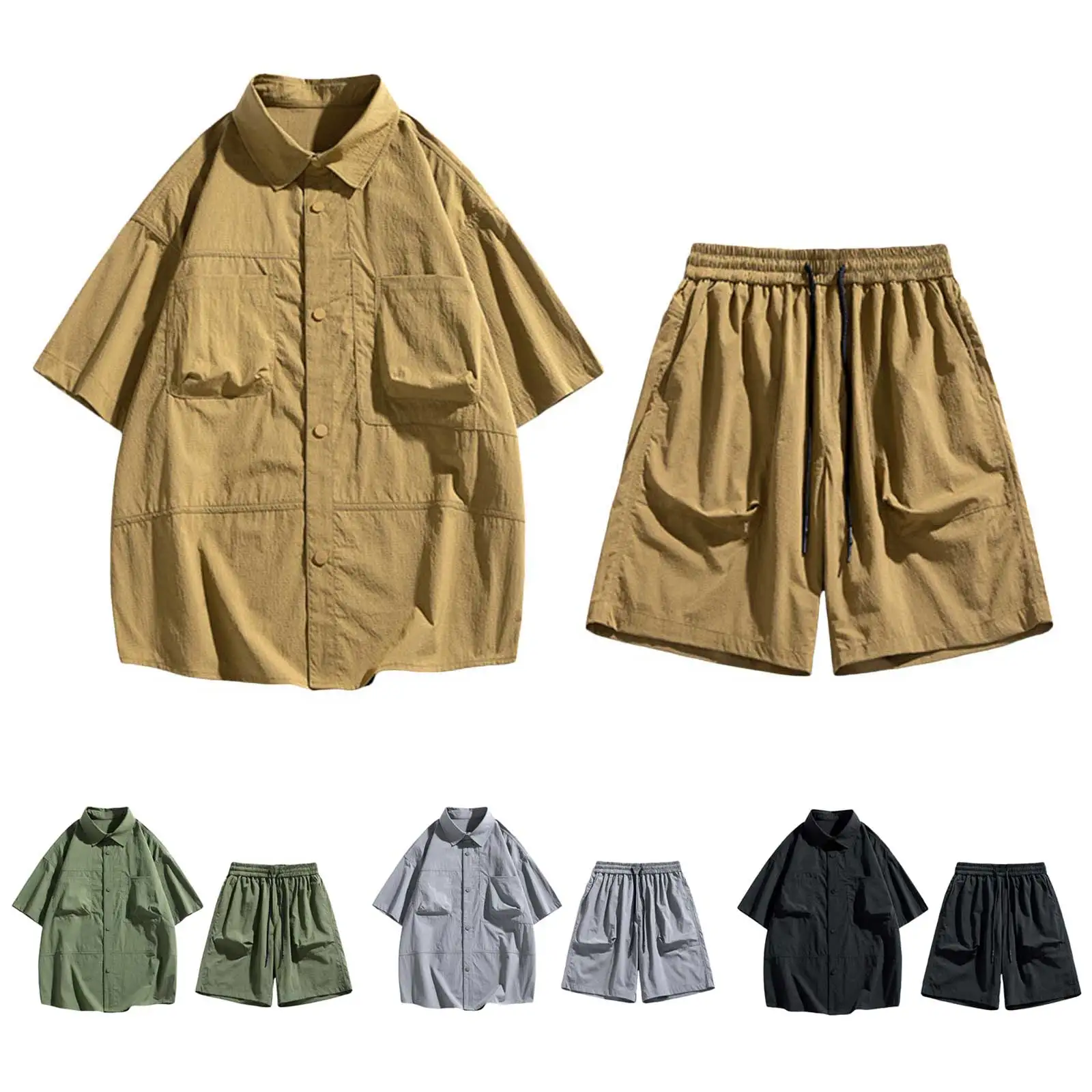 

Mens Suits Tuxedo Men's Summer Ice Silk Quick Drying Short Sleeved Shirt Short Pants Workwear Suit Cut Suit for Men