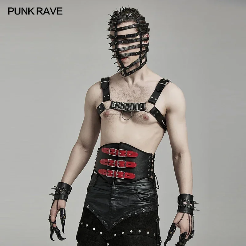 PUNK RAVE Men's Punk Personalized Loops Very Cool Fashion Corset Drawstring Design Accessories Belts for Men