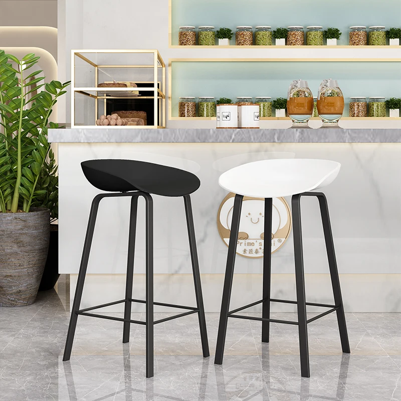 

Aesthetic Black Plastic Bar Stools Home Backrest Modern White Stools Relaxing Nordic Taburete Alto Cocina Commercial Furniture