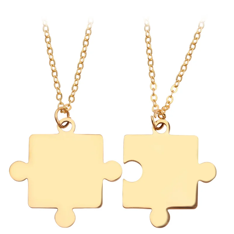 1pair Stainless Steel Classic Puzzle Pendant Necklace Simple Exquisite Jewellery Gift For Friends