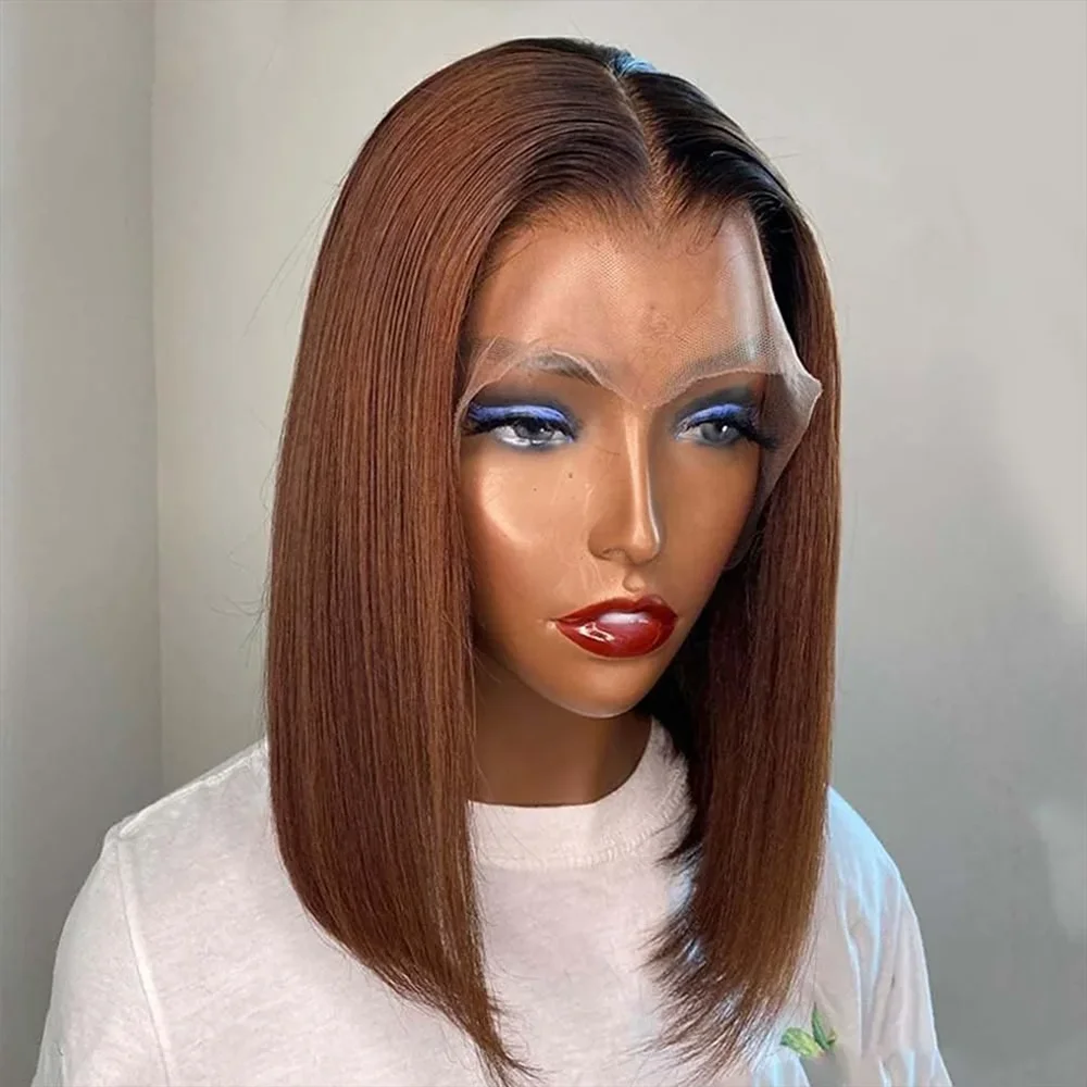 

12 Inch Chocolate Brown Bob HD Lace Front Human Hair Wigs For Women Human Hair Remy Brazilian Cheap Straight Short Bob Wig