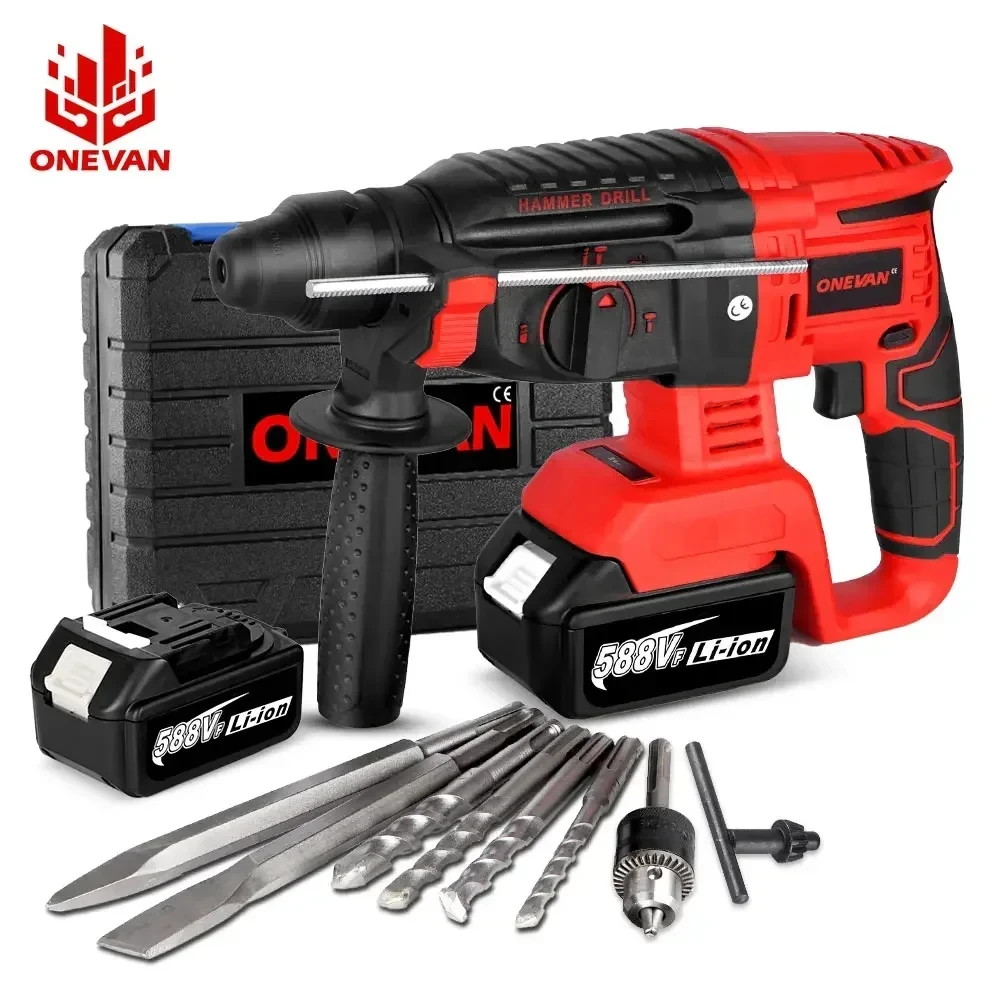 Onevan Brushless Cordless Rotary Hammer Drill Martelo Elétrico Recarregável Broca de Impacto para Bateria Makita 588vf 2000w 10600ipm