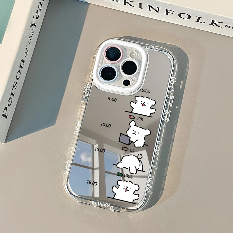INS Puppy Mirror Simple Phone Case For iPhone 16 15 14 13 12 11 Pro Max XR XS MAX 7 8 PLUS Case Y2K Shockproof Mirror Back Cover