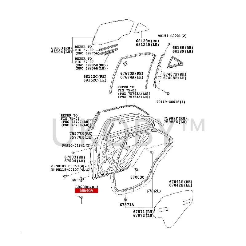 686300P020 686400P020 To yo ta  enterprising spirit Right rear door opening limiter assembly