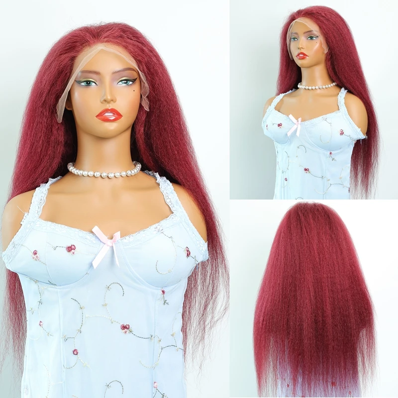 99J بورجوندي غريب مستقيم 13x6 الدانتيل الباروكة الأمامية 99J بورجوندي 13x4 الدانتيل أمامي خصلات الشعر المستعار الإنسان للنساء النبيذ الأحمر شعر ريمي