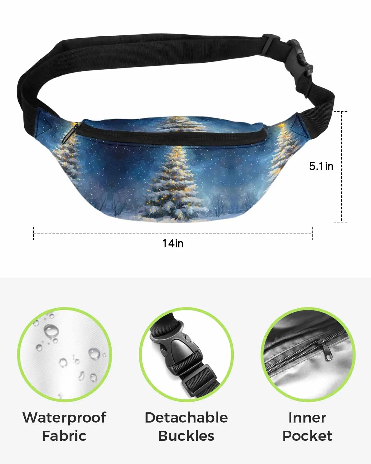 Christmas Tree Snowflakes Stars  Men Women Waist Bag Fanny Pack Phone Belt Bag Wallet Pouch Waterproof Banana Hip Bags