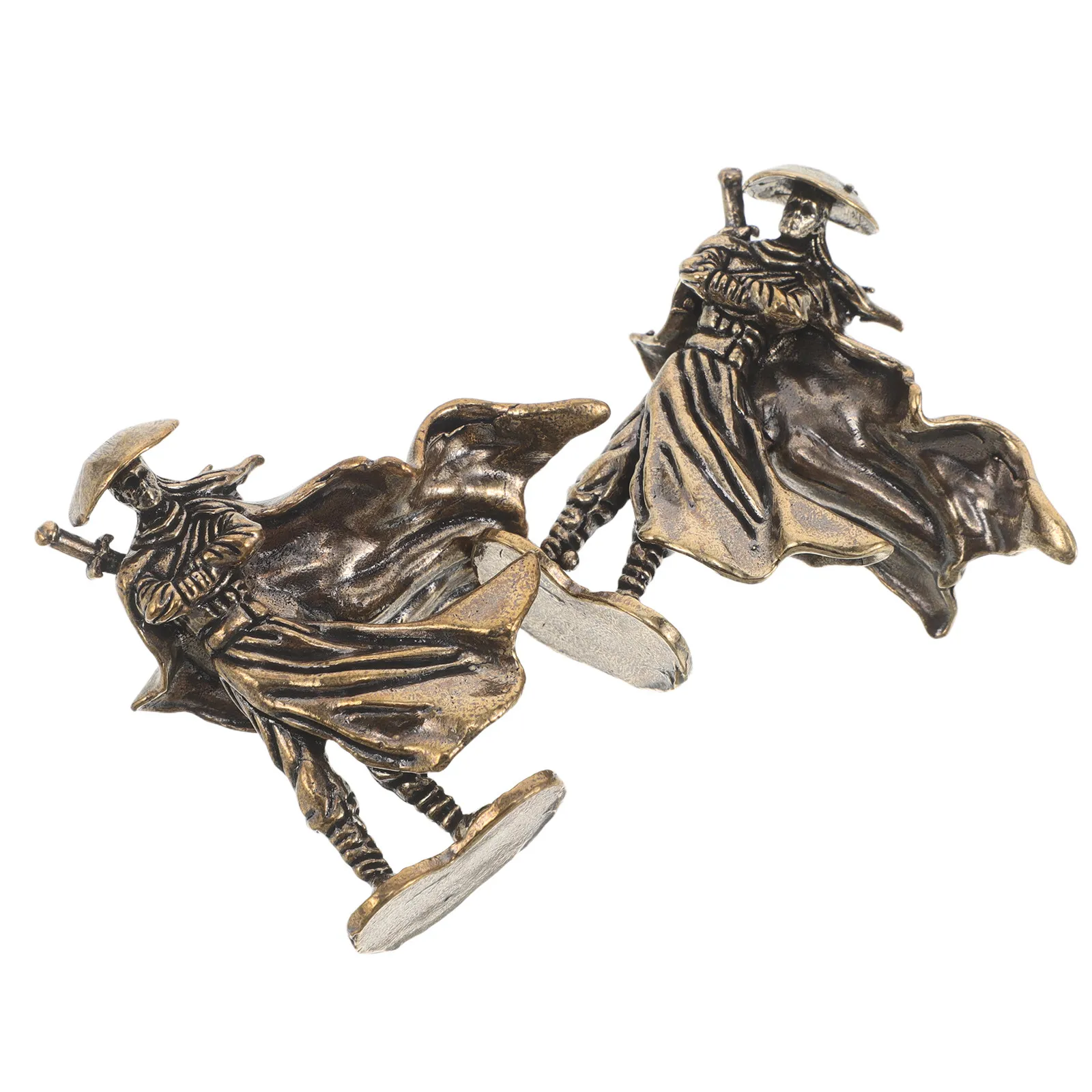 Miniature Chinese Bonsai Statues Set – Brass Kung Fu Warrior Sculptures for Desktop Decor & Micro Landscape