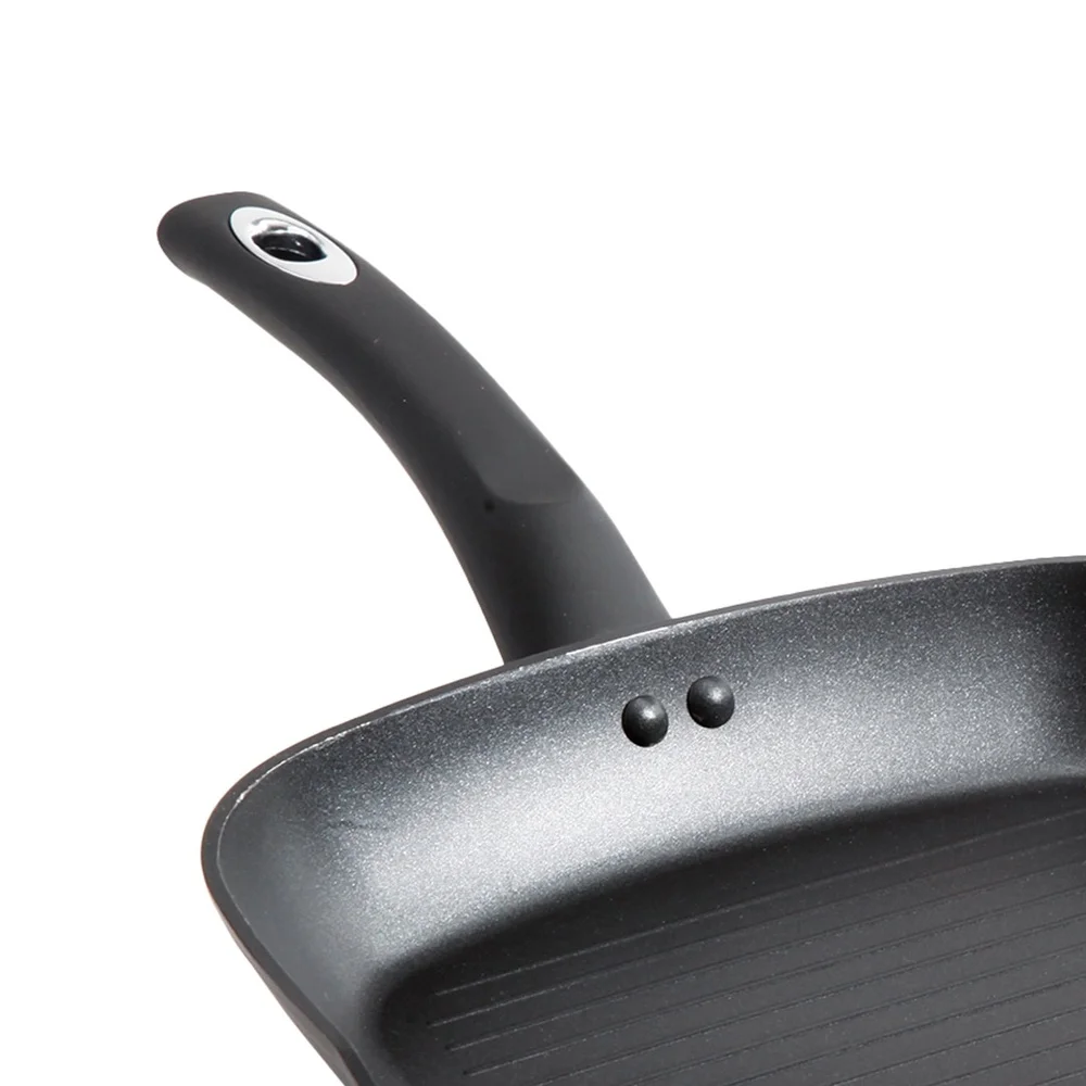 مقلاة شواء مربعة مقاس 11 بوصة، سطح طهي من الألومنيوم غير لاصق، مقبض مقاوم للحرارة، جاهز للغسيل اليدوي وسهل التنظيف