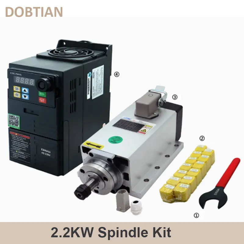 

Hot Sell 2.2KW CNC Spindle Motor 110v / 220v ER20 Spindle 0.9Nm 24000RPM +2200w VFD 50/60hz + ER20A wrench + 15pcs ER20 Collet