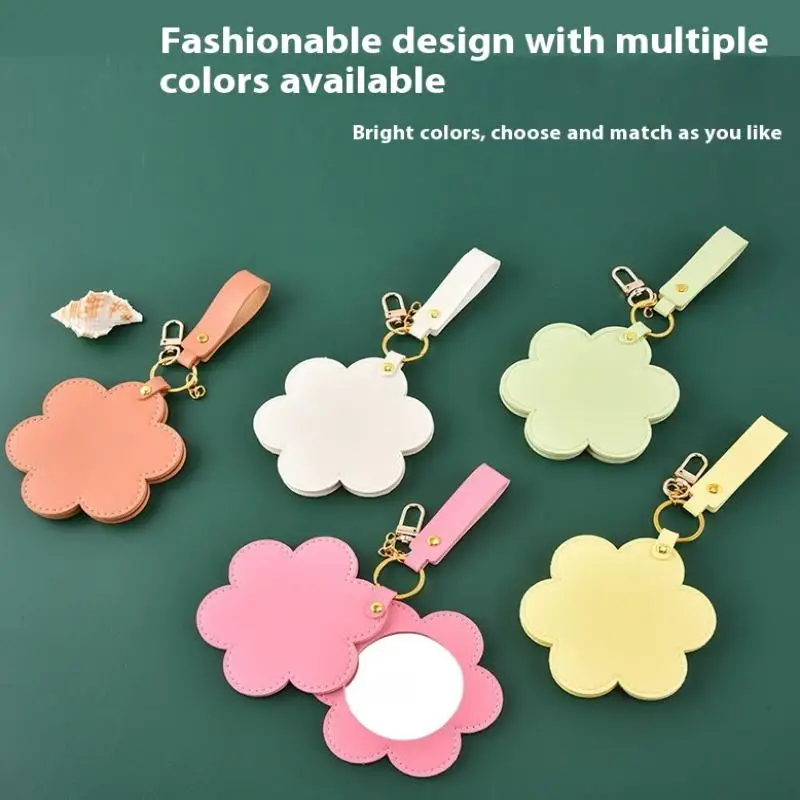 PU Leather Flower Shape Makeup Mirror Round Ultra-Thin Lightweight Cosmetic Mirrors Portable Mini Rotate Travel Pocket Mirror