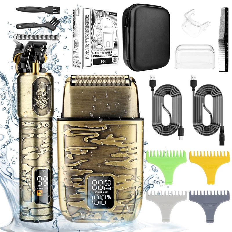 

New All Metal Oil Head Carving Hair Trimmer Men's Vintage Bald Hair Clipper Suit Multi-function Electric Shaver Grooming Kit