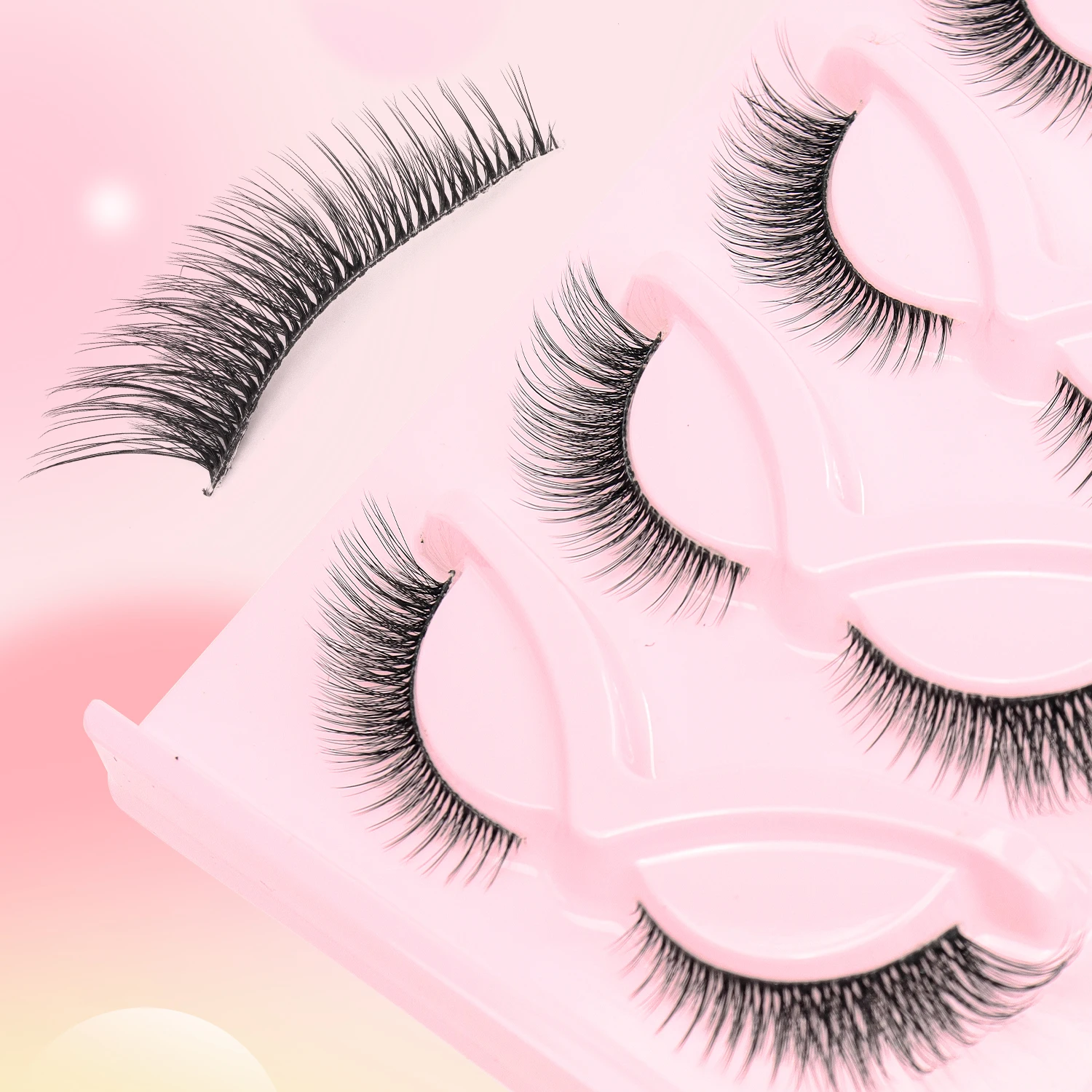 7 Pairs of Comfortable and Lively Natural False Eyelashes with Fox-like Eye Tail Elongation and Transparent Rod-shaped Eyelashes