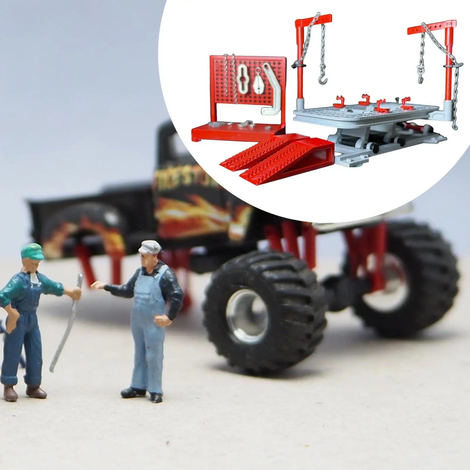 Kit de levage de Garage, accessoires de scène de magasin de voiture de bricolage, peut se déplacer de haut en bas, modèle d'outil de réparation automobile, 1/64