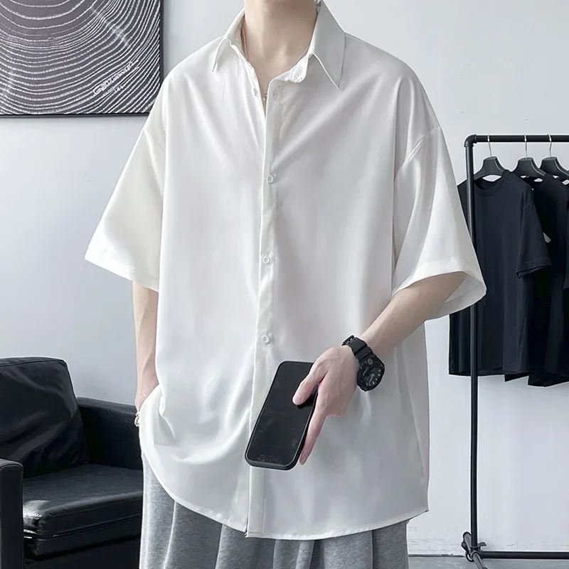 Zomershirts Met Korte Mouwen Heren Luxe Oversized Shirt Met Korte Mouwen Koreaans Casual Harajuku Dun Shirt Zakelijk Formeel