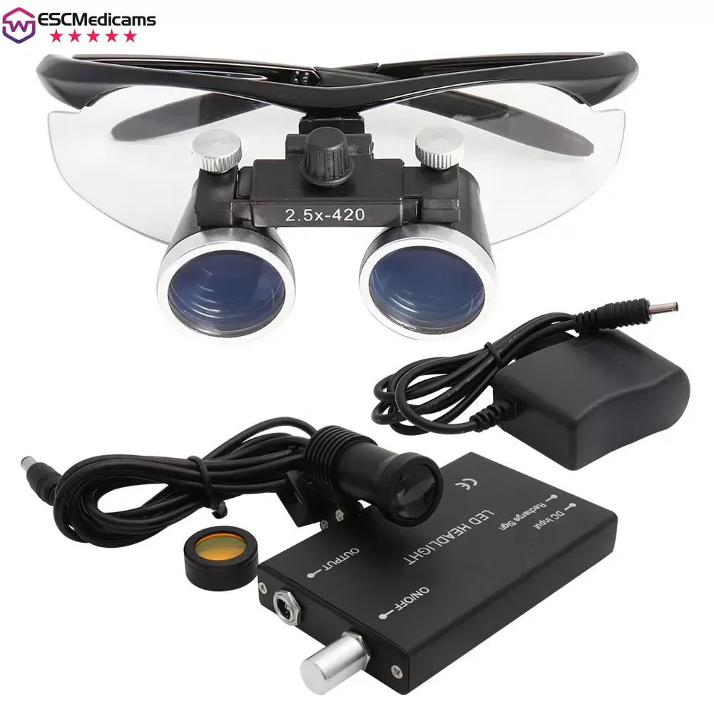 

Medical Magnification Binocular Magnifier Headlight Dental Loupes 2.5/3.5x Magnifier Lab Headlamp 5W Seperately Set Metal Box