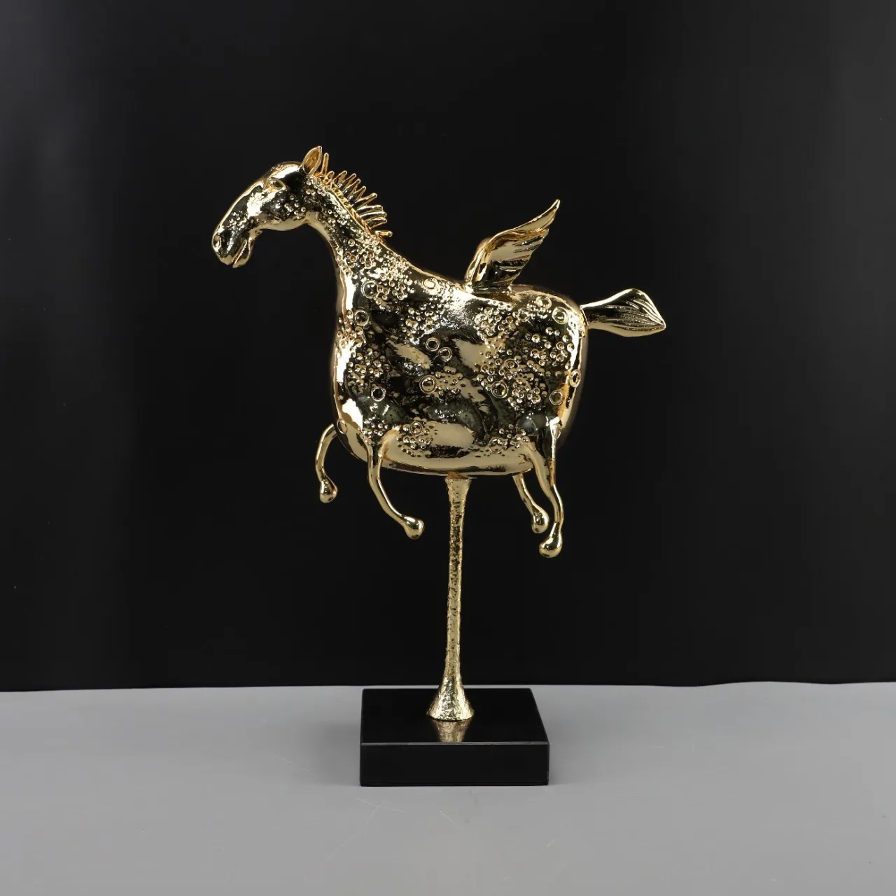 Metal Animal Sculpture Marble Base Cartoon Horse Golden Angel Decorative Figurines Home Decoration Accessories