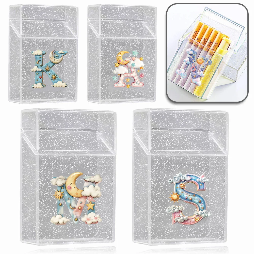 

Plastics Crystal Cigarette Storage Case Portable Durable Cigar Organizer Box Iridescent Cloud Initial Name 26 Letters Pattern