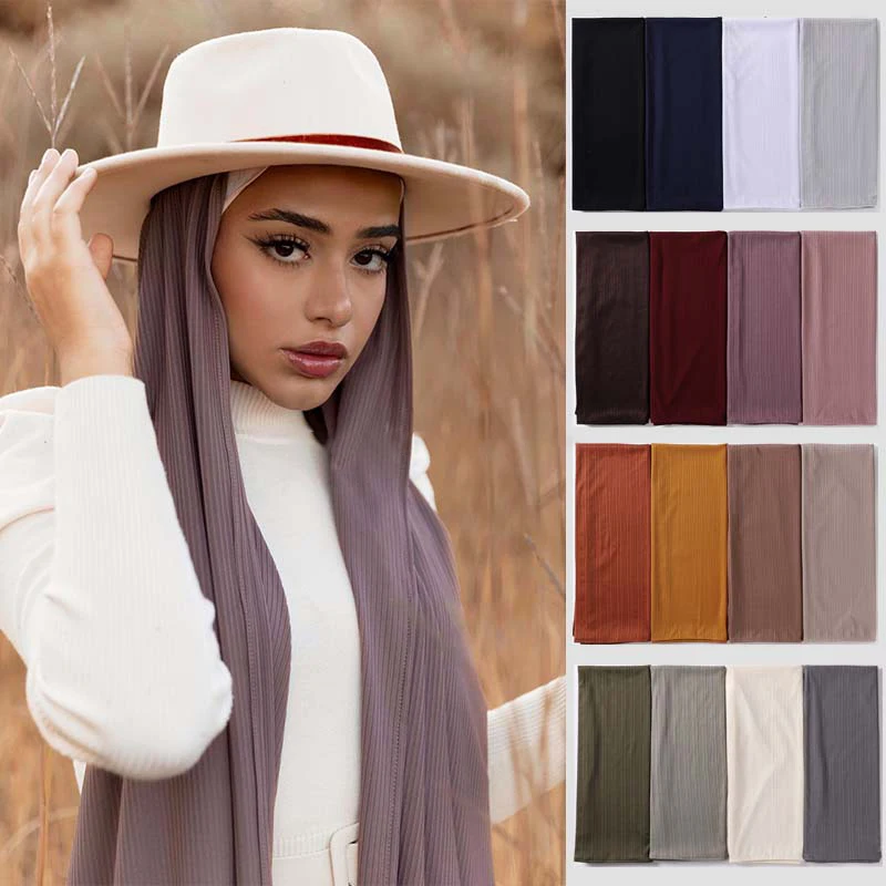

NEW Wholesale High Quality Solid Color Premium Shawl Scarves Muslim Hijab for Women Stretchy Scarf Knitted Ribbed Jersey Hijab