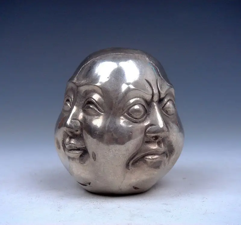 Collection old Chinese Tibet Silver Hand-carved Four-Faced Buddha Statue