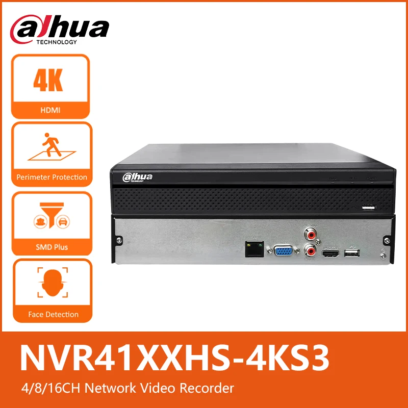 Dahua NVR4104HS-4KS3 NVR4108HS-4KS3 NVR4116HS-4KS3 4/8/16CH P2P Compact 1U 1HDD 4K No PoE AI &H.265 ONVIF Network Video Recorder