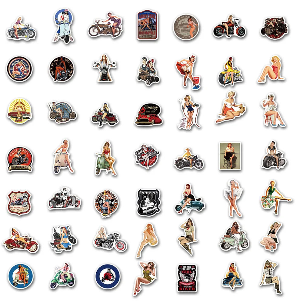 50/100pcs Retro Style Sexy Stickers Anime Pin Up Girl Stickers Skateboard Laptop Guitar Scrapbooking Moto PVC Decal